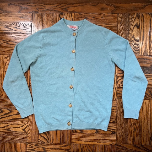 Deep Light Blue Ballantyne Cardigan with Golden Buttons. - Picture 4 of 4